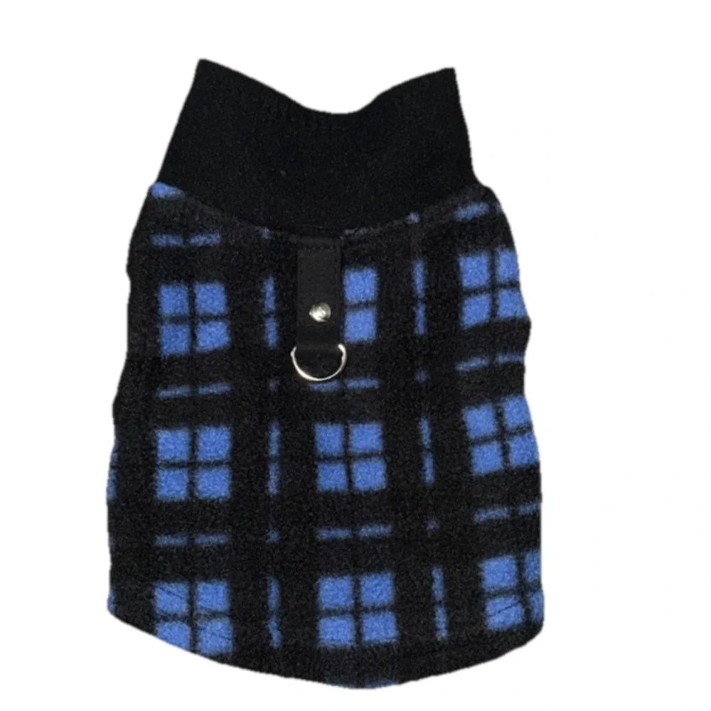 Puppy Fleece Sweater Blue& Black Plaid XXS